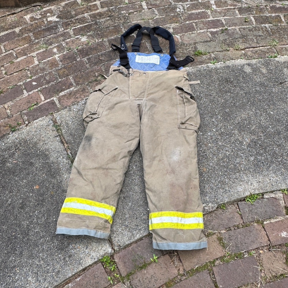 Quaker Firefighter Turnout Pants Mens 42x29 Tan Bunker Gear Suspenders USA 2003
